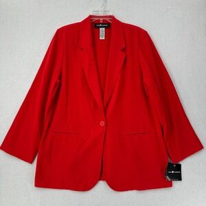 NWT Sag Harbor Women's Red Blazer Jacket Size 14 Red‎ Button Front Poly Rayon